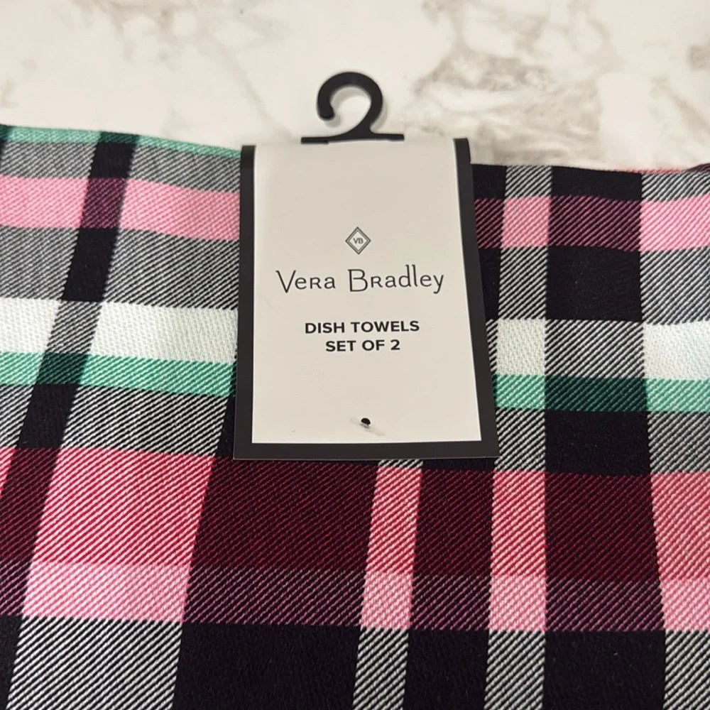 Vera Bradley‎ Table Dish Towel Ribbons Plaid 2 Pack NWT